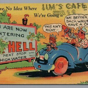 Jim's Cafe Chico, NM Linen Postcard PC C-663 Now Entering Hell Vintage